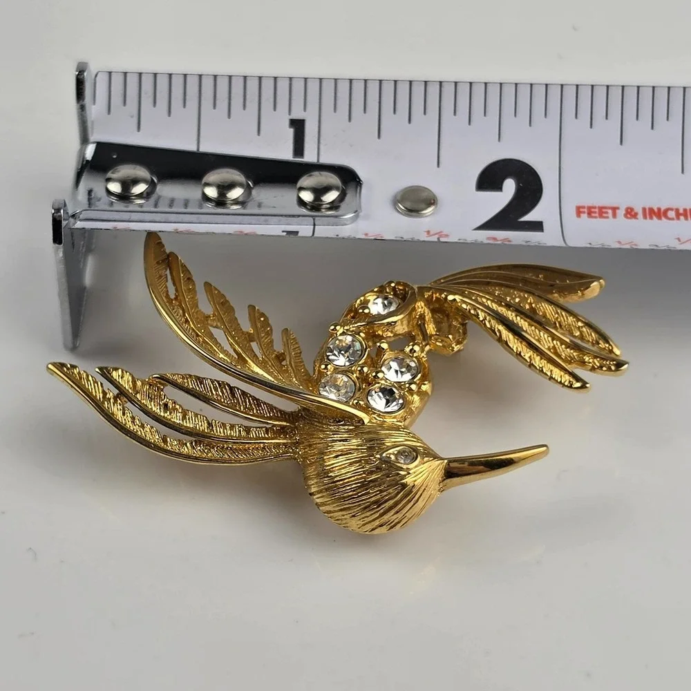 Napier Gold Tone Rhinestone Hummingbird Brooch
